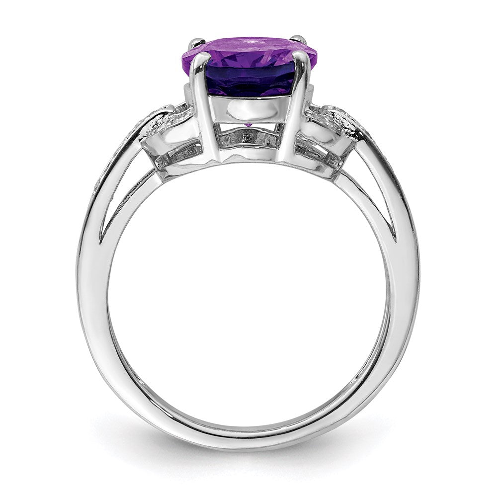 Sterling Silver Rhodium-plated Diamond u0026 Amethyst Ring