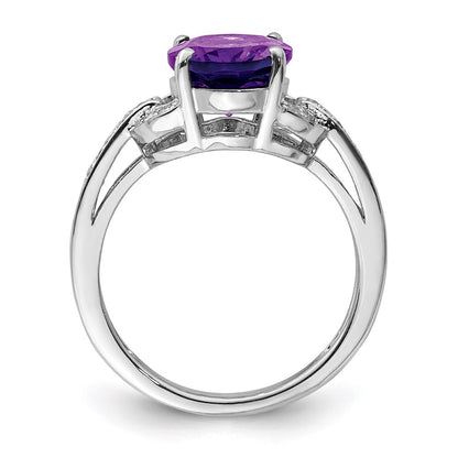 Sterling Silver Rhodium-plated Diamond u0026 Amethyst Ring