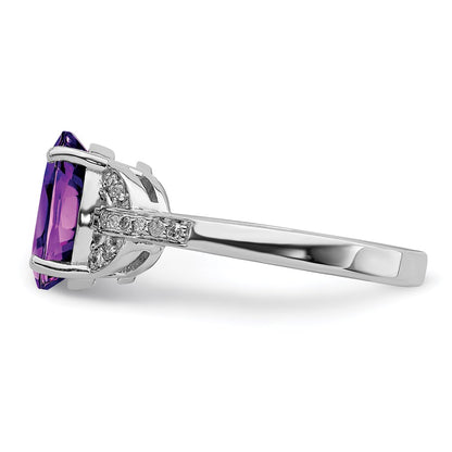 Sterling Silver Rhodium-plated Diamond u0026 Amethyst Ring