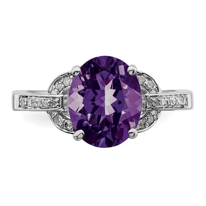 Sterling Silver Rhodium-plated Diamond u0026 Amethyst Ring