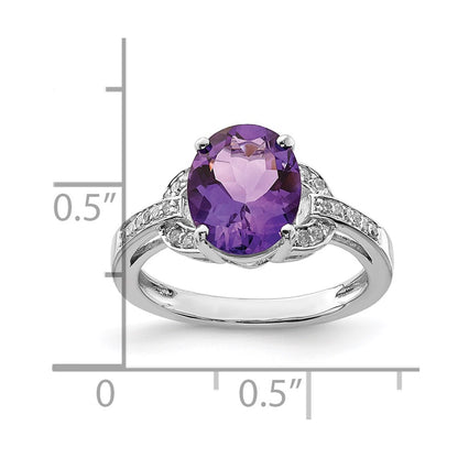 Sterling Silver Rhodium-plated Diamond u0026 Amethyst Ring
