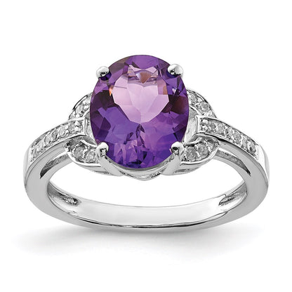Sterling Silver Rhodium-plated Diamond u0026 Amethyst Ring