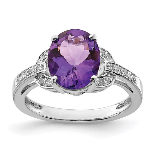 Sterling Silver Rhodium-plated Diamond u0026 Amethyst Ring