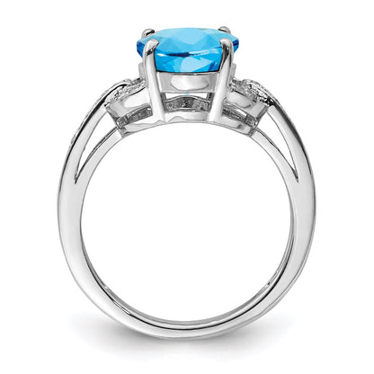 Sterling Silver Rhodium Diamond u0026 Blue Topaz Ring