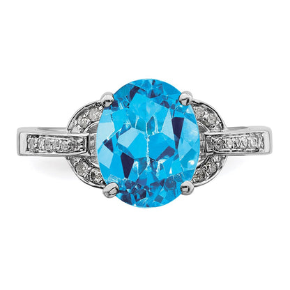 Sterling Silver Rhodium Diamond u0026 Blue Topaz Ring