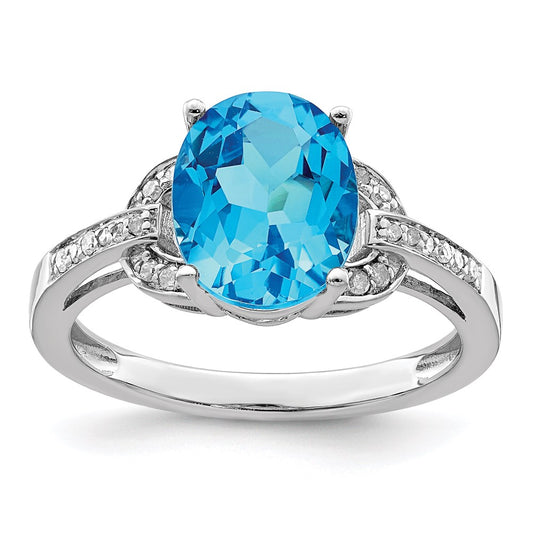 Sterling Silver Rhodium Diamond u0026 Blue Topaz Ring