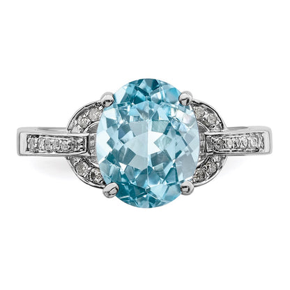 Sterling Silver Rhodium Diamond u0026 Sky Blue Topaz Ring