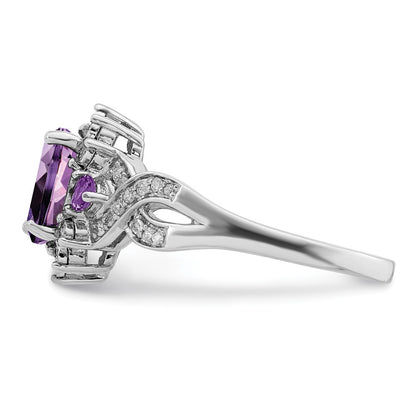 Sterling Silver Rhodium-plated Diamond u0026 Amethyst Ring