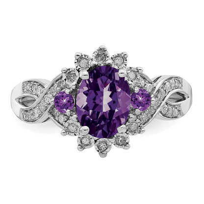 Sterling Silver Rhodium-plated Diamond u0026 Amethyst Ring