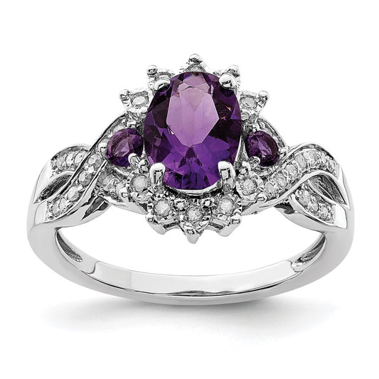 Sterling Silver Rhodium-plated Diamond u0026 Amethyst Ring