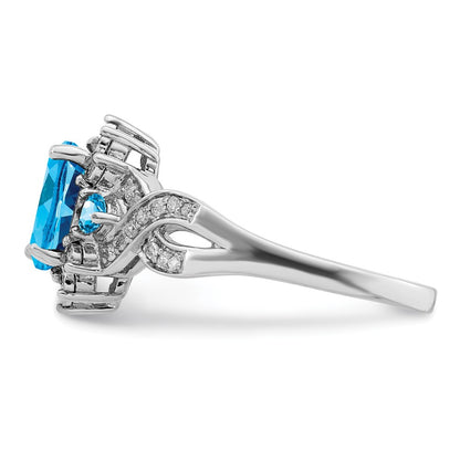 Sterling Silver Rhodium Diamond u0026 Blue Topaz Ring