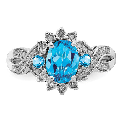 Sterling Silver Rhodium Diamond u0026 Blue Topaz Ring