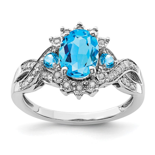 Sterling Silver Rhodium Diamond u0026 Blue Topaz Ring