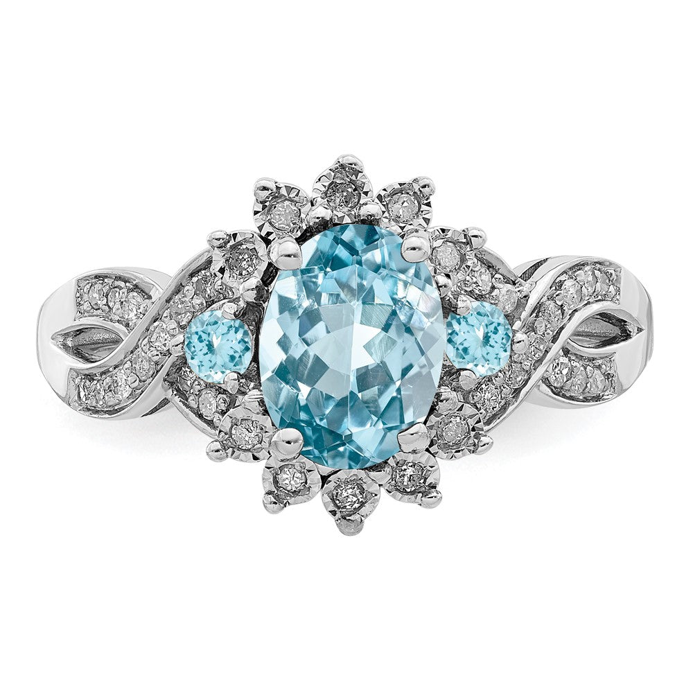 Sterling Silver Rhodium Diamond u0026 Sky Blue Topaz Ring