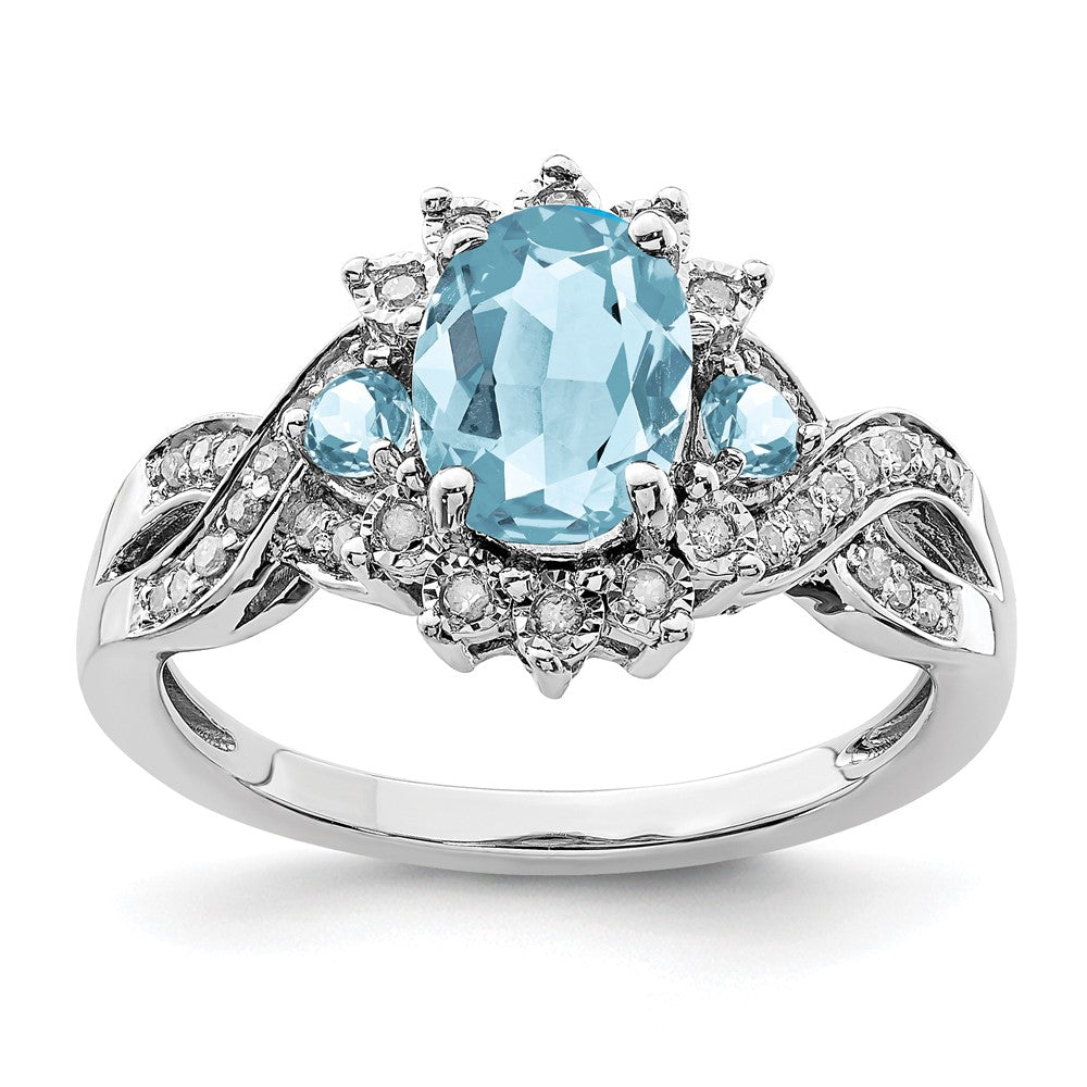 Sterling Silver Rhodium Diamond u0026 Sky Blue Topaz Ring