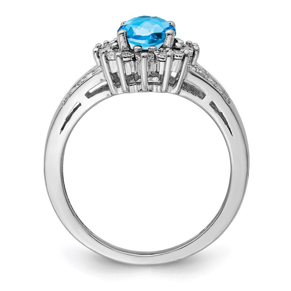 Sterling Silver Rhodium Diamond u0026 Checker-Cut Blue Topaz Ring