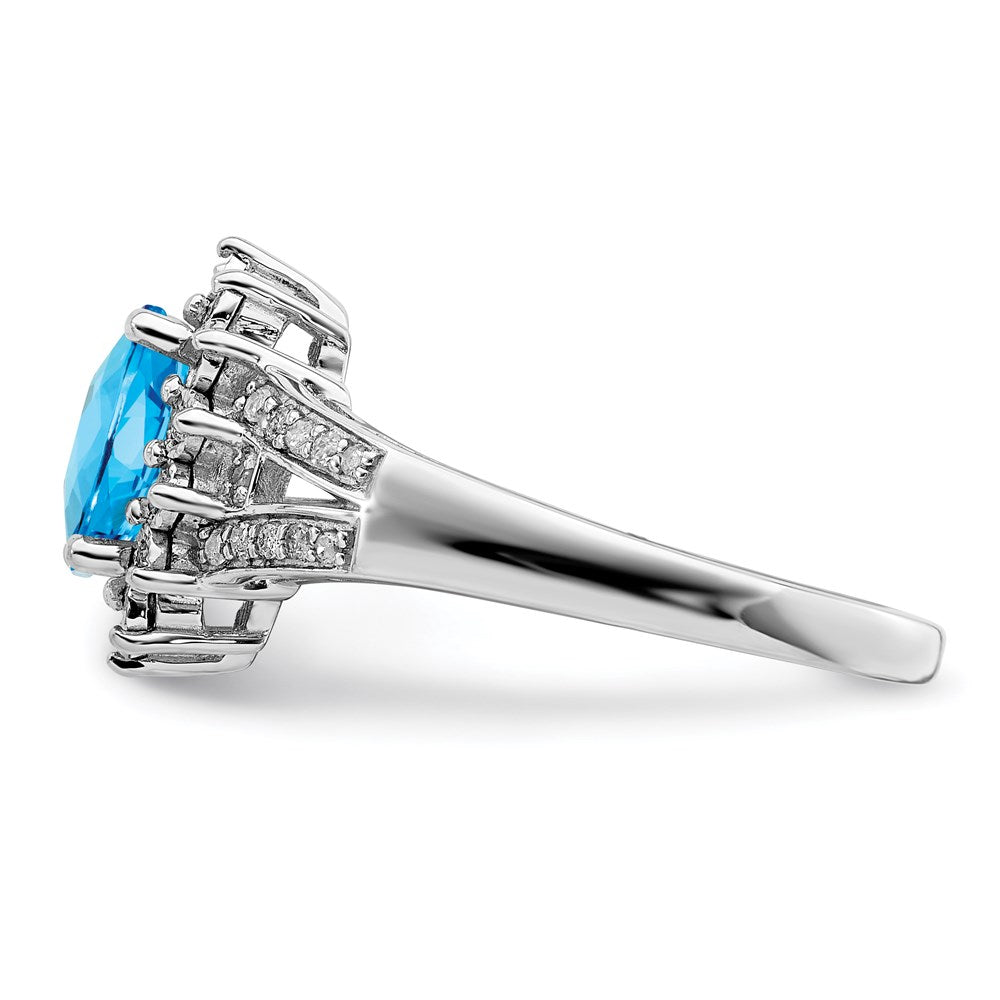 Sterling Silver Rhodium Diamond u0026 Checker-Cut Blue Topaz Ring