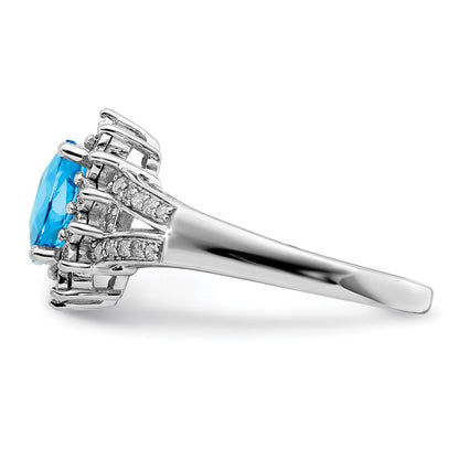 Sterling Silver Rhodium Diamond u0026 Checker-Cut Blue Topaz Ring
