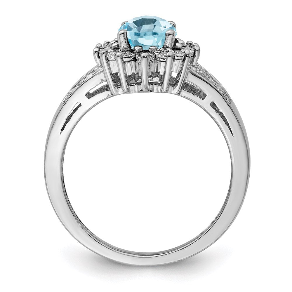 Sterling Silver Rhodium Diamond u0026 Checker-Cut Sky Blue Topaz Ring
