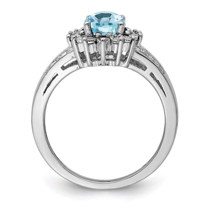 Sterling Silver Rhodium Diamond u0026 Checker-Cut Sky Blue Topaz Ring