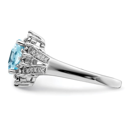 Sterling Silver Rhodium Diamond u0026 Checker-Cut Sky Blue Topaz Ring