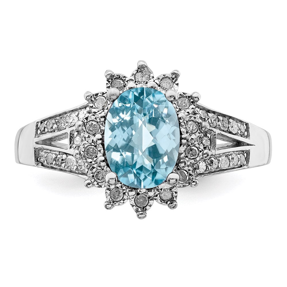 Sterling Silver Rhodium Diamond u0026 Checker-Cut Sky Blue Topaz Ring