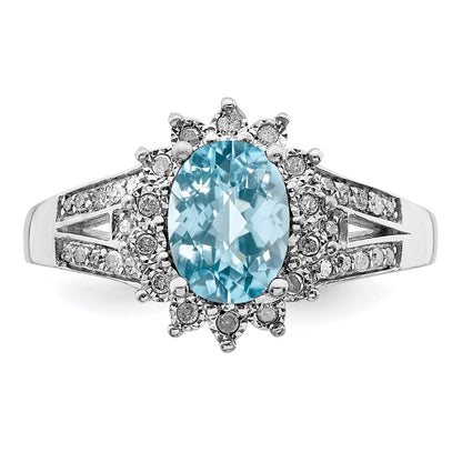 Sterling Silver Rhodium Diamond u0026 Checker-Cut Sky Blue Topaz Ring