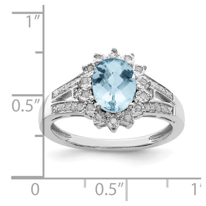 Sterling Silver Rhodium Diamond u0026 Checker-Cut Sky Blue Topaz Ring