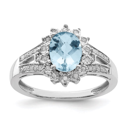 Sterling Silver Rhodium Diamond u0026 Checker-Cut Sky Blue Topaz Ring