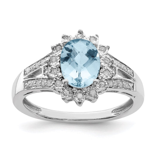 Sterling Silver Rhodium Diamond u0026 Checker-Cut Sky Blue Topaz Ring
