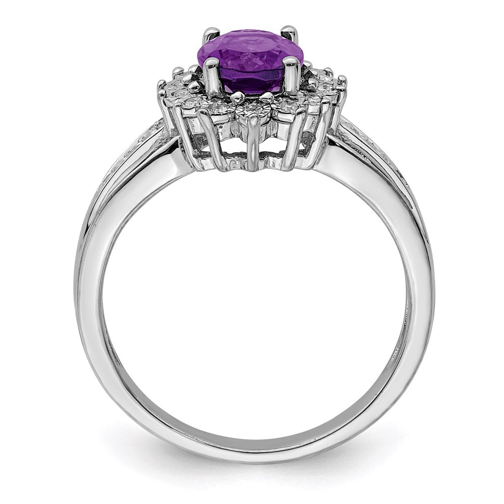 Sterling Silver Rhodium-plated Diamond u0026 Amethyst Ring