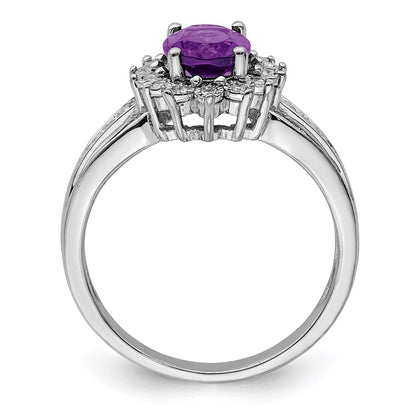 Sterling Silver Rhodium-plated Diamond u0026 Amethyst Ring