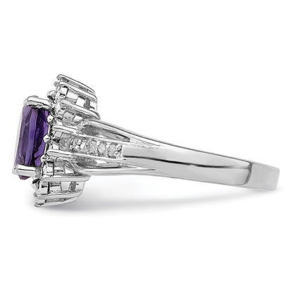 Sterling Silver Rhodium-plated Diamond u0026 Amethyst Ring
