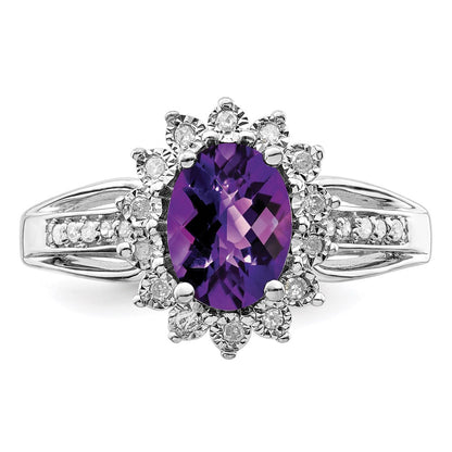 Sterling Silver Rhodium-plated Diamond u0026 Amethyst Ring