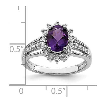 Sterling Silver Rhodium-plated Diamond u0026 Amethyst Ring