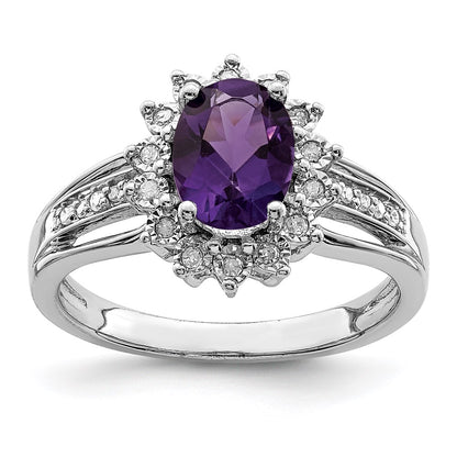 Sterling Silver Rhodium-plated Diamond u0026 Amethyst Ring