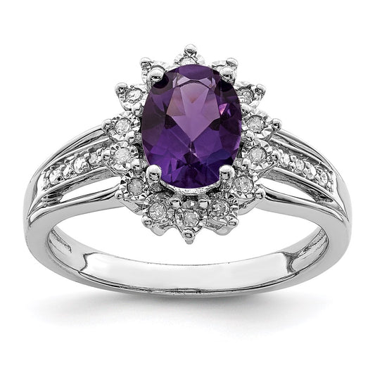 Sterling Silver Rhodium-plated Diamond u0026 Amethyst Ring