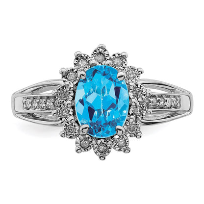 Sterling Silver Rhodium Diamond u0026 Blue Topaz Ring