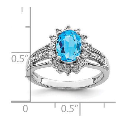 Sterling Silver Rhodium Diamond u0026 Blue Topaz Ring