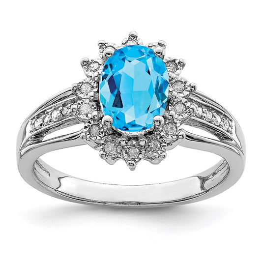 Sterling Silver Rhodium Diamond u0026 Blue Topaz Ring