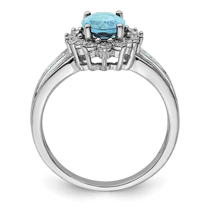 Sterling Silver Rhodium Diamond u0026 Sky Blue Topaz Ring