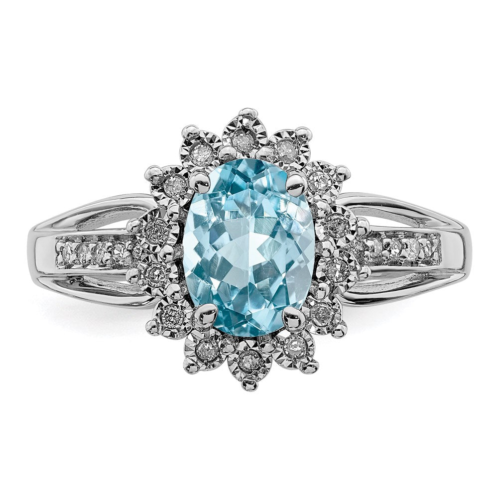 Sterling Silver Rhodium Diamond u0026 Sky Blue Topaz Ring