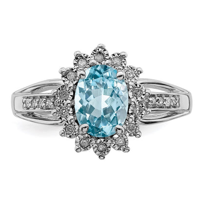 Sterling Silver Rhodium Diamond u0026 Sky Blue Topaz Ring