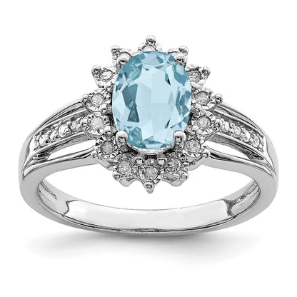 Sterling Silver Rhodium Diamond u0026 Sky Blue Topaz Ring