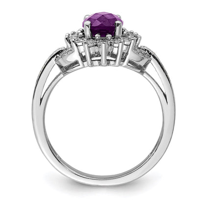 Sterling Silver Rhodium-plated Diamond u0026 Checker-Cut Amethyst Ring