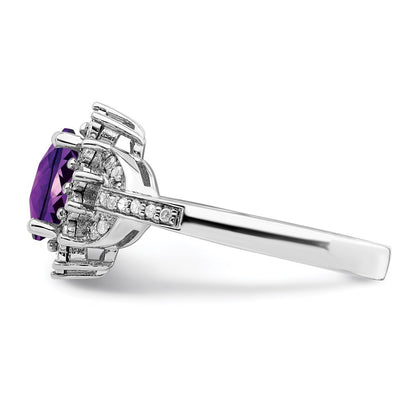 Sterling Silver Rhodium-plated Diamond u0026 Checker-Cut Amethyst Ring