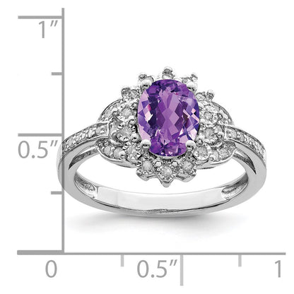 Sterling Silver Rhodium-plated Diamond u0026 Checker-Cut Amethyst Ring