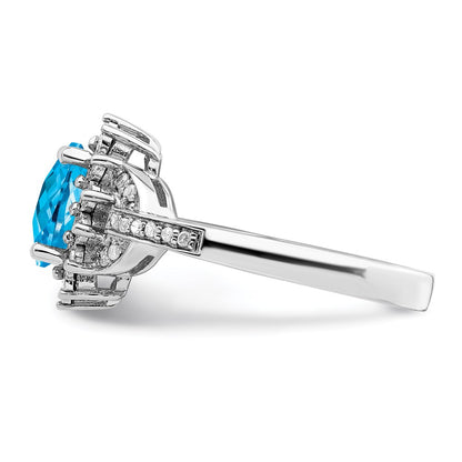 Sterling Silver Rhodium Diamond u0026 Checker-Cut Blue Topaz Ring