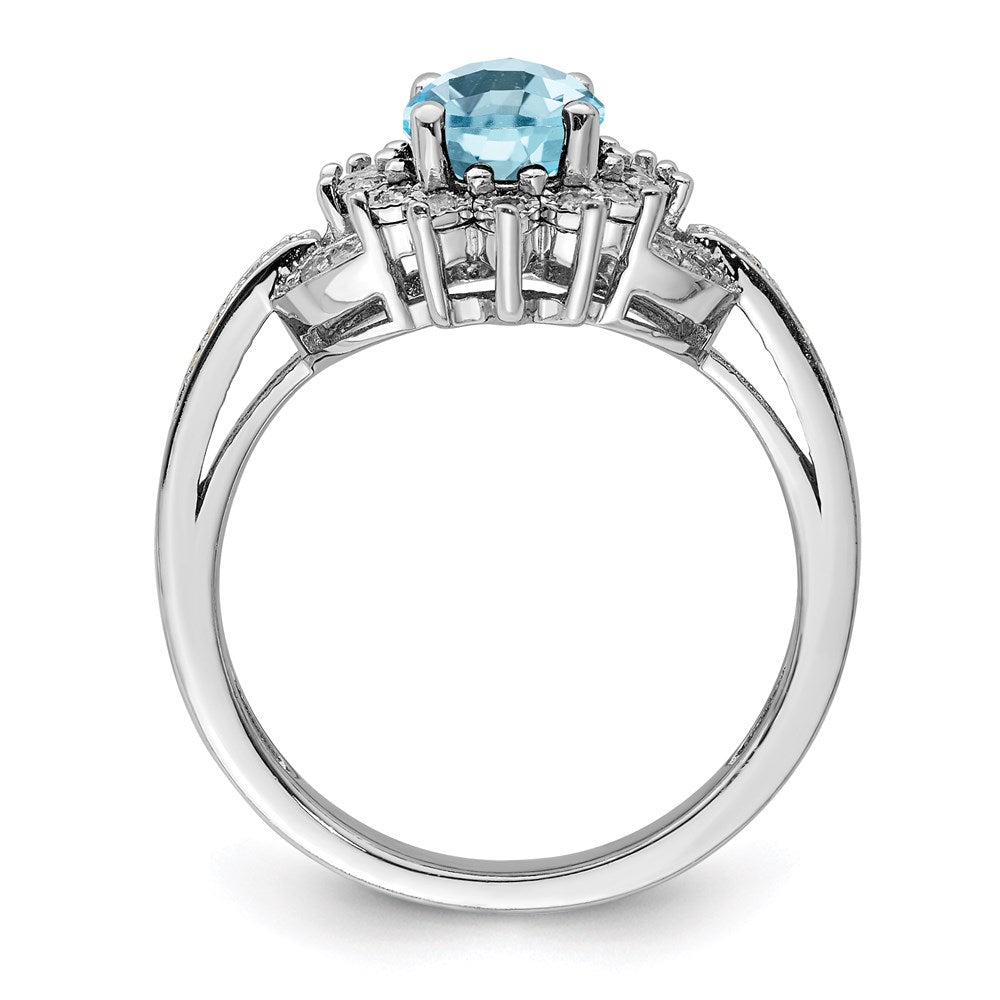 Sterling Silver Rhodium Diamond u0026 Checker-Cut Sky Blue Topaz Ring