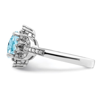 Sterling Silver Rhodium Diamond u0026 Checker-Cut Sky Blue Topaz Ring